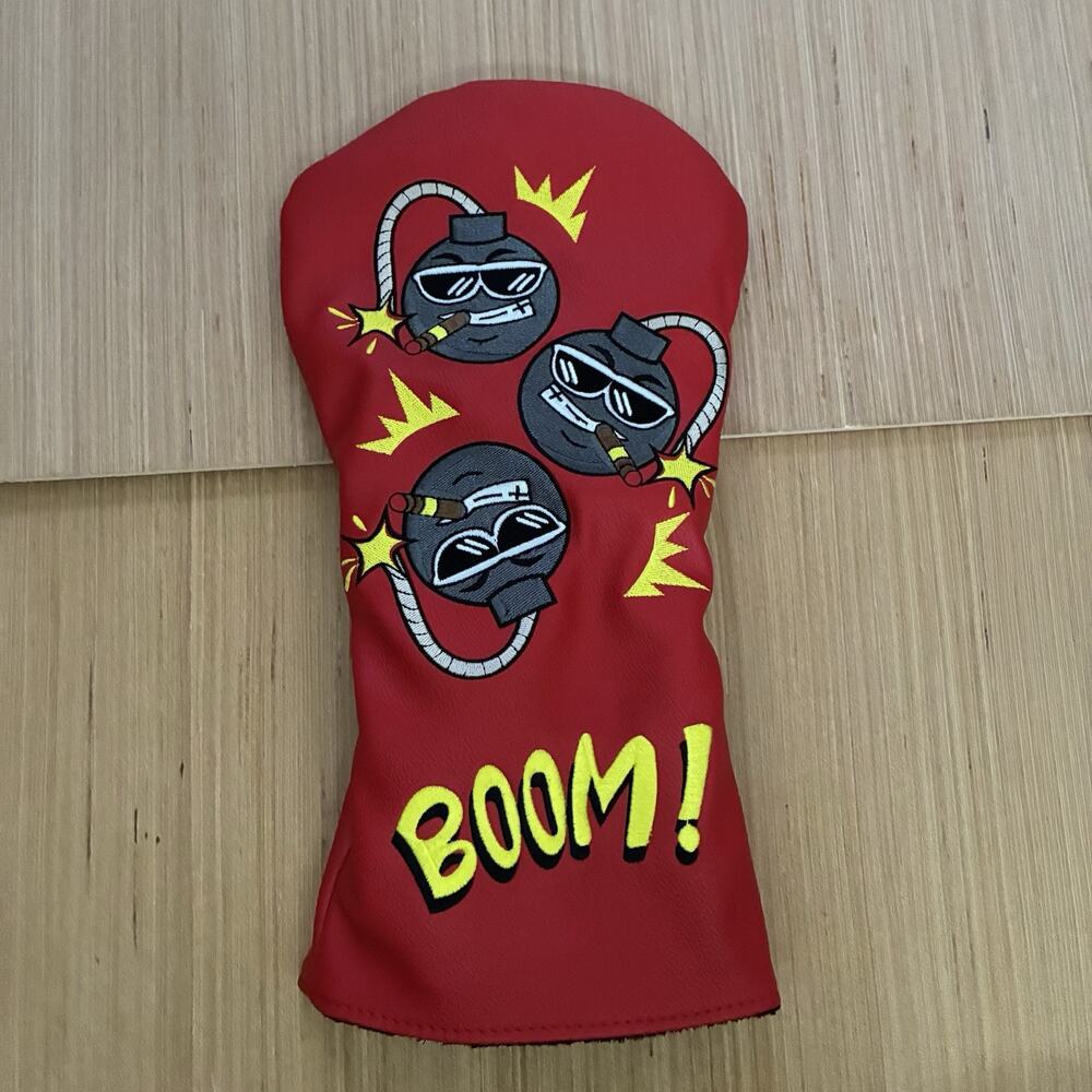 Boom! Premium Leather Golf club Driver Headcover Embroidered Red New